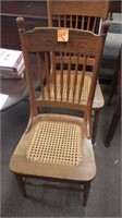 3-Vintage Cane Bottom Oak Kitchen Chairs