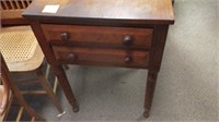 Antique Double-Drawer Walnut Side Table/Night Stan