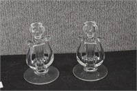 2 Paden City Lyre or Harp Crystal Candle Holders