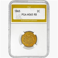 1865 Two Cent Piece PGA MS65 RB