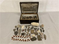 Box Of 50+ Various Arrowheads & Stone Carvings