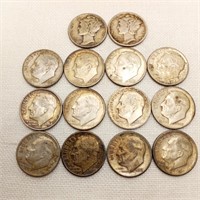 14 Silver Dimes Mercury & Roosevelt