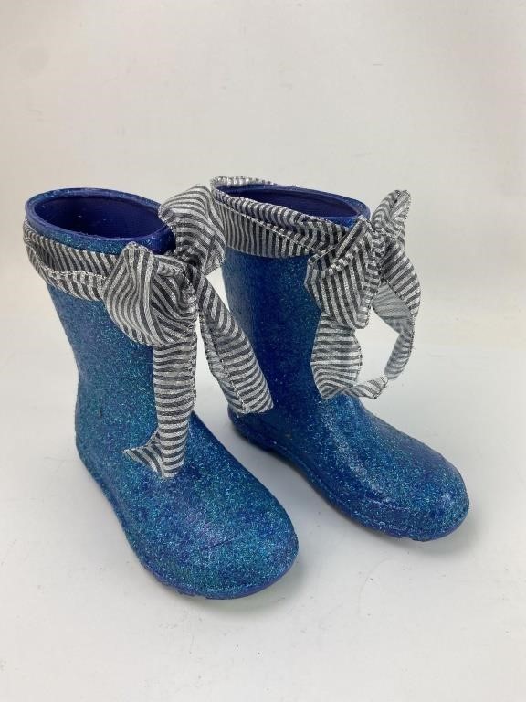 Cute Handmade Blue Glittery Kids Rain Boot Decor