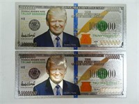 2 Novelty Silver Plated Trump 1000000 Dollar