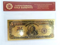 Replica Gold Plated 5 Dollar Gold Certificate