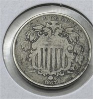 (Y) 1867 5 Cent Shield Nickel
