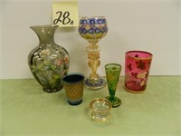 (6) Art Glass Moser Style Vases & Goblets