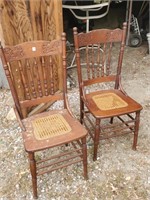 Two Antique Oak Cane Bottom Chairs