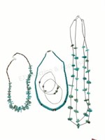 (4) Navajo & Pueblo Silver & Turquoise Necklaces