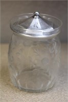 Etched Glass and Sterling Top Jar