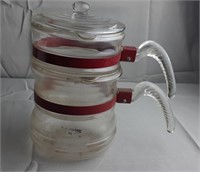 Vtg McKee Glasbake Clear Coffee Pot with Red Band