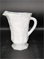 Vintage Milk Glass Pitcher Grapes & Leaves Pattern