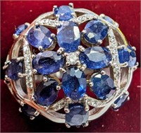 $800 Silver 12.92G Blue Sapphire 10.8Ct Ring