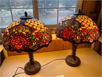 Set of 2 Tiffany Style Leaded Glass Lamps