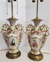 Pair of Capodimonte Porcelain Lamps 32"H