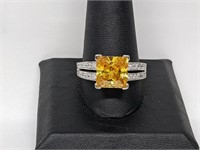 .925 Sterling Silver Yellow Gemstone Ring