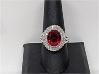 .925 Sterling Silver Red Gemstone Ring