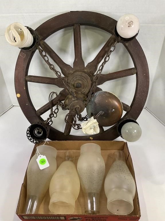 WOODEN WHEEL CHANDELIER  - 18"