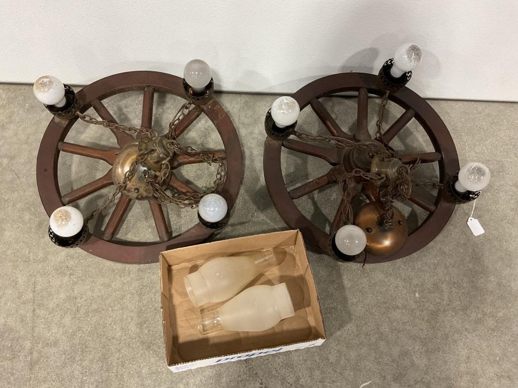 LOT OF 2 WOODEN WHEEL CHANDELIER  - 18"