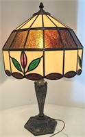 Table Lamp w Slag Shade & Embossed Cast Base