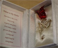 GLASS ROSE "TRIBUTE TO MOTHER" IN WHITE CASE