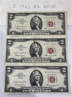3 1963 $2 Notes
