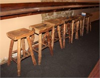 (8) Rustic Rough-Hewn Wood Bar Height Stools