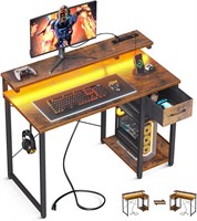 AODK 40 Gaming Desk with LED  Drawer  Shelf