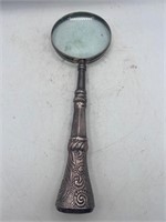 C 1930 Magnifying Glass 15" Silver Plated Repousse
