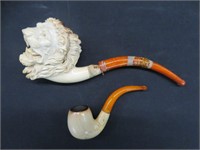 2 SCRIMSHAW STYLE PIPES IN CASE (AS IS)