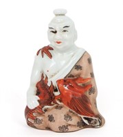 Chinese Porcelain Seated Monk Snuff Bottle w/Drago