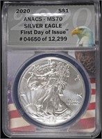 2020 AMERICAN SILVER EAGLE ANACS MS70