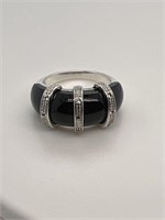 Black Onyx & CZ Silver Ring