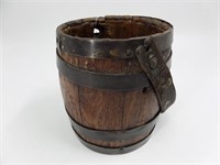 Metal Banded Wood Barrel w/ Leather Handle