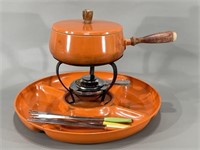 Mid Century Fondue Pot w/Burner & Tray