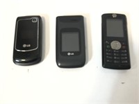 3 assorted phones LG & Motorola  untested