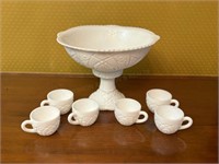 Milk Glass Pedestal Punch Bowl Set