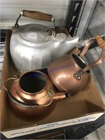 Aluminum water kettle, 2 copper kettles