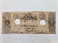 1829 $5 Miners of Pottsville Pennsylvania Bank