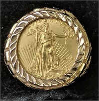 2014 $5 Gold Eagle Coin In 10k Gold Ring 7 Dwt