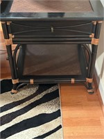 PAIR OF BLACK RATTAN STYLE ONE DRAWER END TABLES