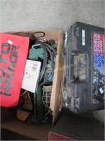 Box Lot: Garage Supplies and Tire Chains