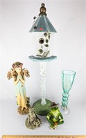 (4) Pcs of Home Decor; Bird House on Stand, Angel,