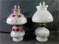Currier and Ives Hobnail Milk Glass Oil Lamp Farm