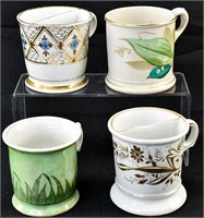 4 Vintage, Antique Decorated Ceramic Shaving Mugs