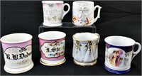 6 Antique Decorated Ceramic Shaving Mugs