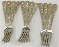 12 S. Kirk & Son Sterling Silver Repousse Forks