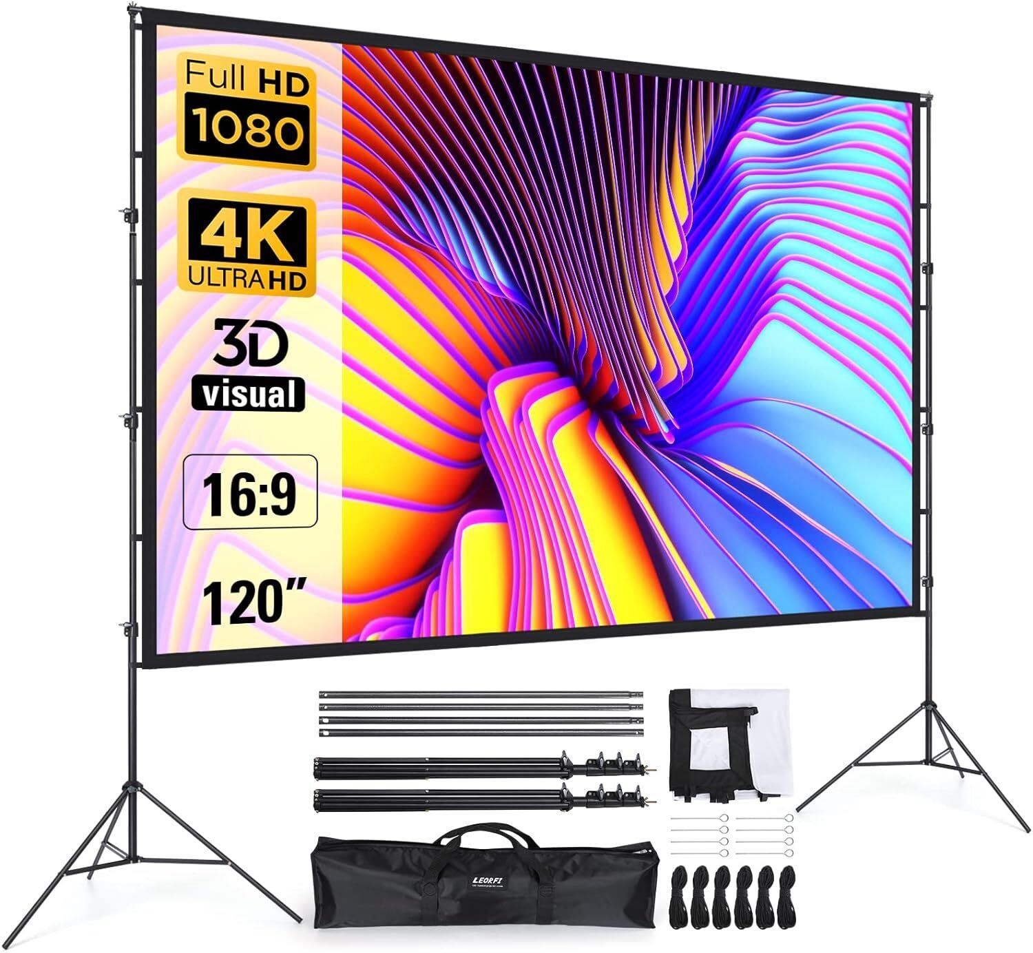 LEORFI 120 Inch Projector Screen with Stand