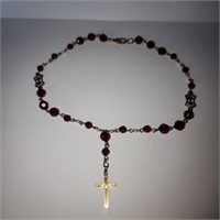 Antique Costume Beaded Necklace with 14K Cross