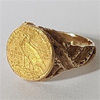 Antique $2 1/2 Gold Coin Mounted in 14K Ring